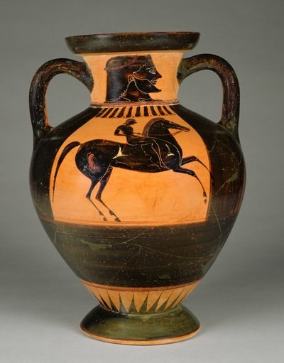 Athenian Attic Black-Figure Amphora with Naked Rider by Greek